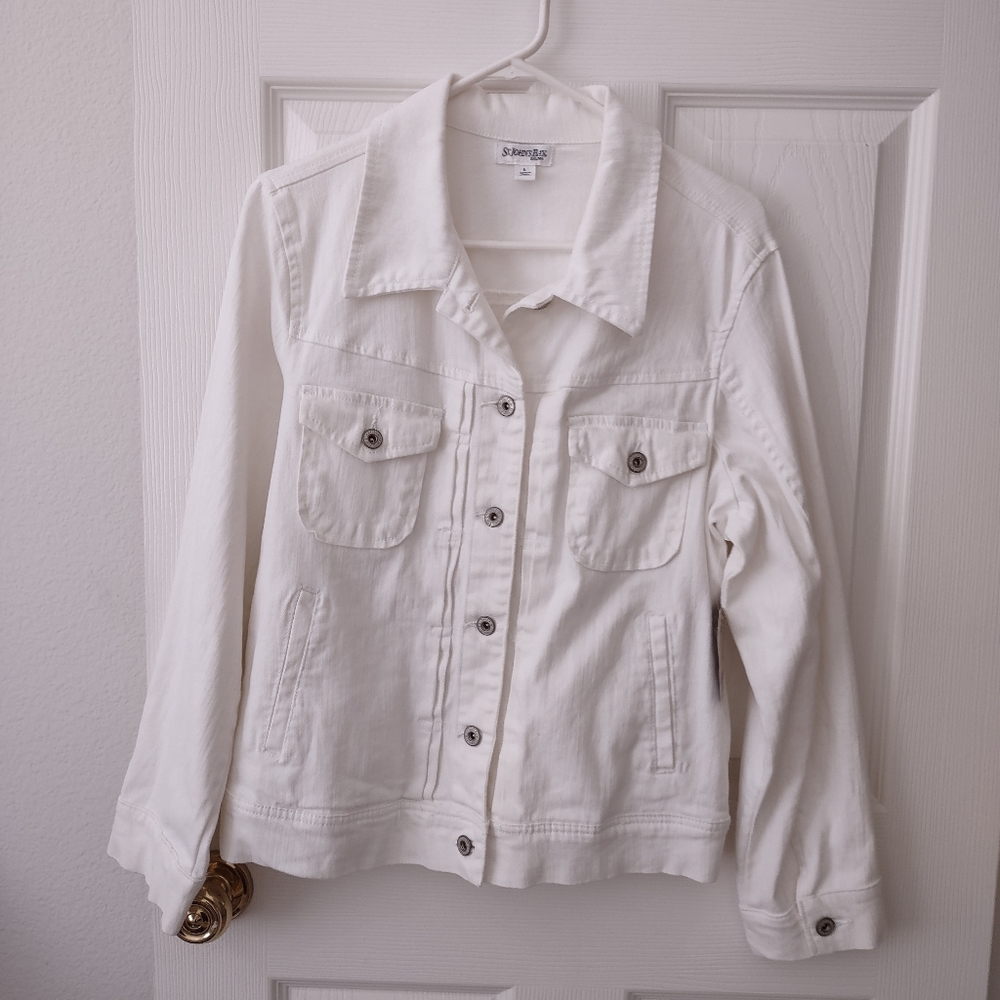 St. John's Bay White Jean Denim Jacket L NWT